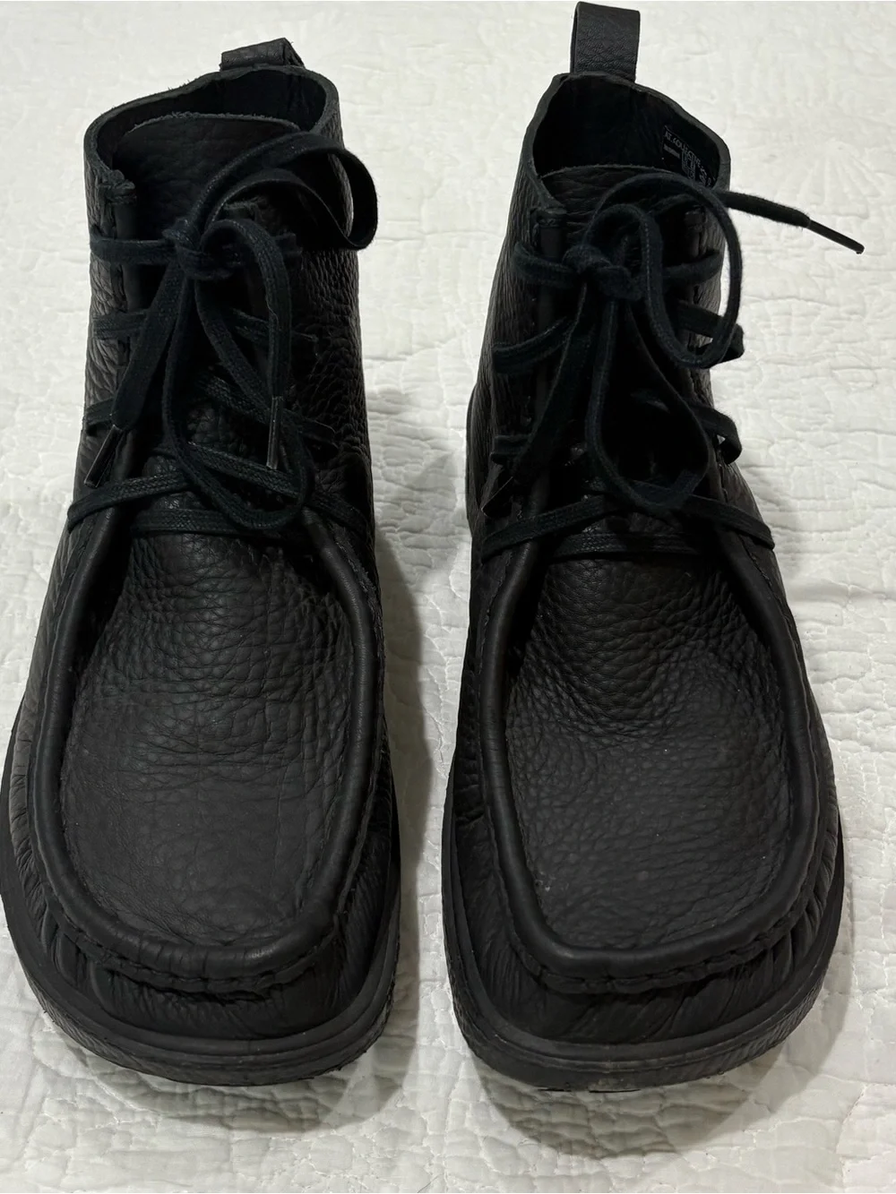 At.Kolektive Black Joke Lace Desert Boot Size 42 Pebble Grain Leather Square Toe